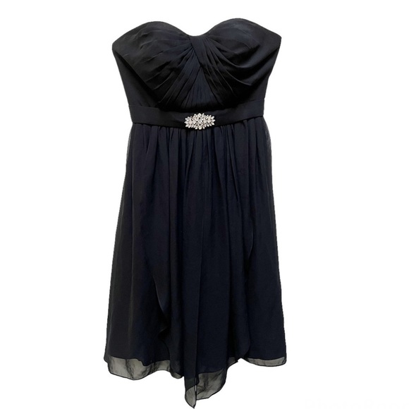 Milano Formals Strapless Semi-Sweetheart Pleated Short Party Dress Black Size 2 - Picture 1 of 9